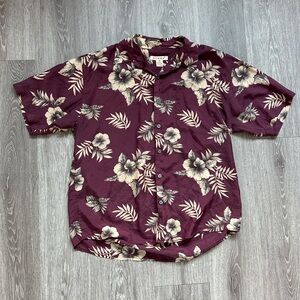 Summa Burgundy and Cream Casual Silk Blend  Button-Up Shirt M